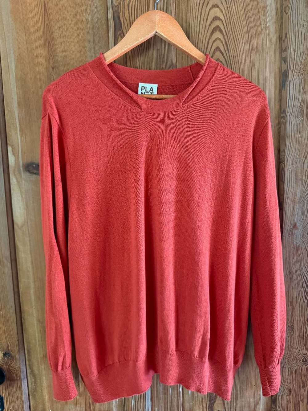 Planet by Lauren G Natural Orange Pima Cotton Soft Rolled Neck Crew Sweater OS